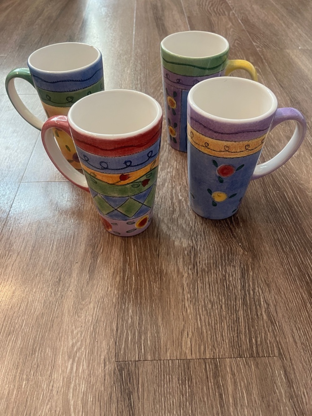 Rare The Sweet Shoppe Colorful Hand-Painted Tall Mugs by Sue Zipkin- Set of 4
